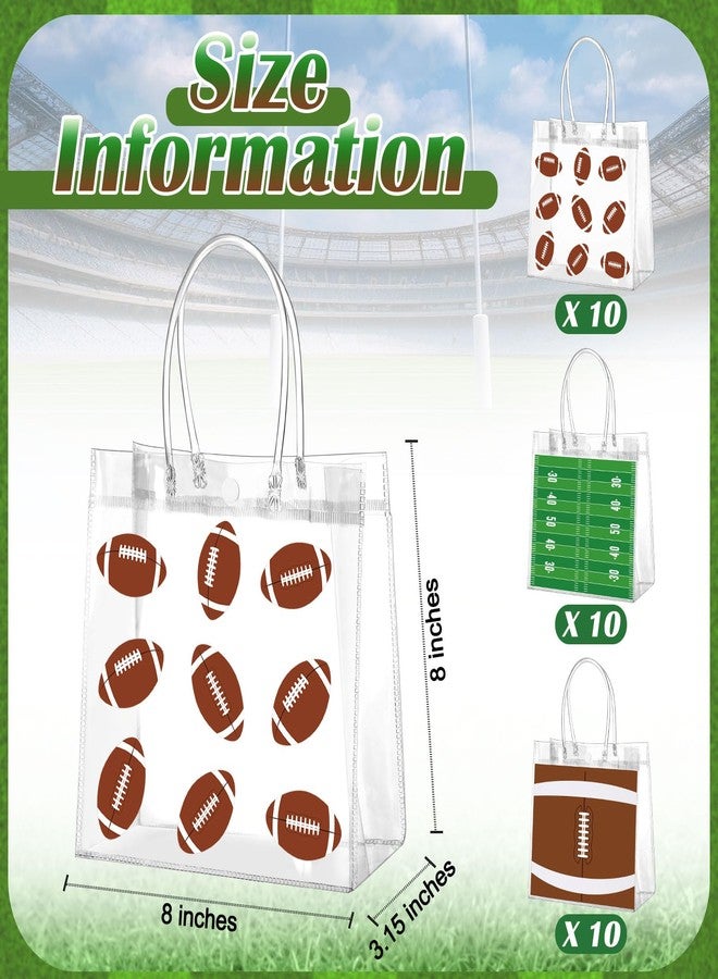 Resholder 30 Pcs Football Clear PVC Gift Bags Bulk 3 Styles Rugby Themed Snack Goodie Bags with Handle for Sport Theme Party Favor, Game Day, Football Birthday Party Supplies, 8 x 8 x 3.15 Inch - Image 2